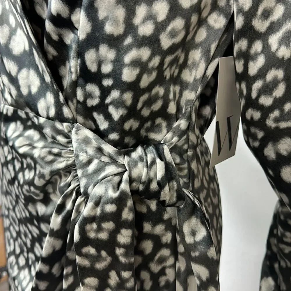 Worthington Animal Print Long Sleeve Satin Wrap Dress Size S - Picture 6 of 14